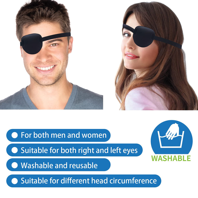 2 Pcs Eye Patches for Adults and Kids,3D Adjustable Eyepatch for Right or Left Eye,One Eye Cover for Lazy Eye,Pirate Costume(Black)