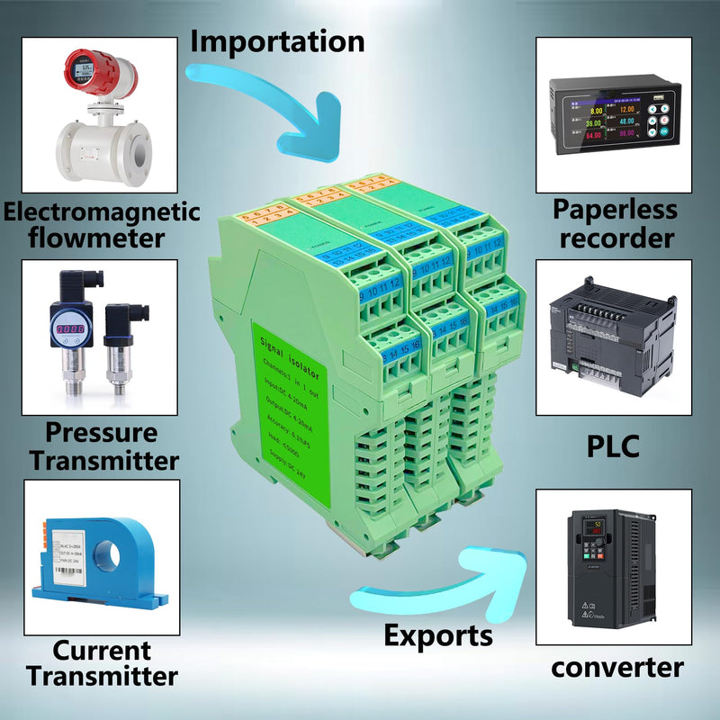 [AUSTRALIA] - Signal Isolator DC 24V,PLC Detect Signal Conditioner,Module Analog Output(One in and one Out 4-20mA Turn 4-20mA) 1 input and 1 output 