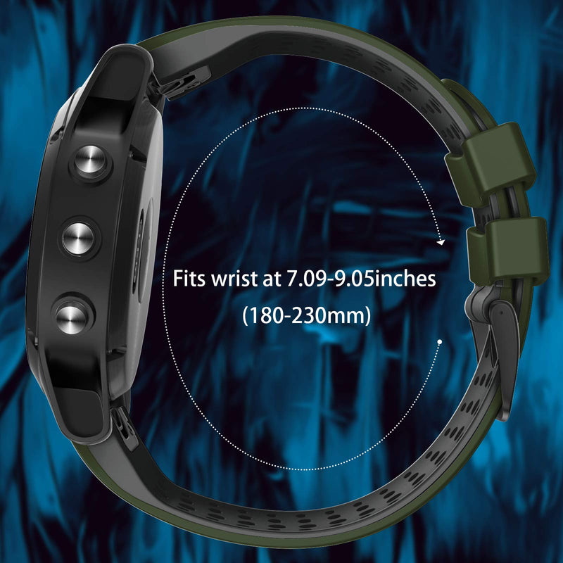 NotoCity for Fenix 6 Band 22mm Silicone Watch Bands for Fenix 7/Fenix 6/ Fenix 5/Fenix 5 Plus/Fenix 6/Fenix 6 Pro/Forerunner 935/945/Approach S60/S62/ Epix Army green-black