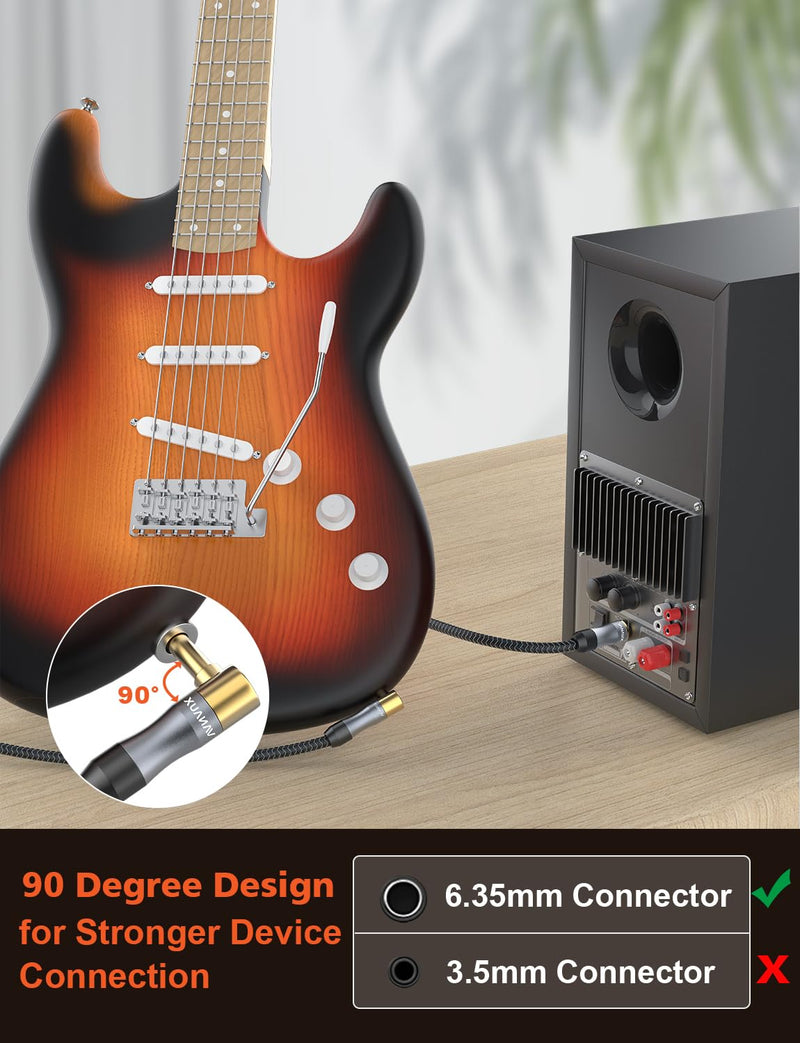 [AUSTRALIA] - VVANAUX 1/4 Inch TS Instrument Cable,16.5FT 6.35mm Male Mono Jack Stereo Audio Cord, Unbalanced Interconnect Line for Electric Guitar, Bass, Tuner, Keyboard, Pedalboards, Piano(16.5ft/5m) 90°-16.5ft/5m 
