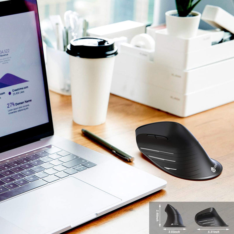 Ergonomic Mouse, iClever Chargable Vertical Mouse Wireless 6 Buttons with Adjustable DPI 1000/1600/2000/2400 Comfortable 2.4G Optical Ergo Mouse for Laptop, Computer, Desktop, Windows, Mac OS-Black