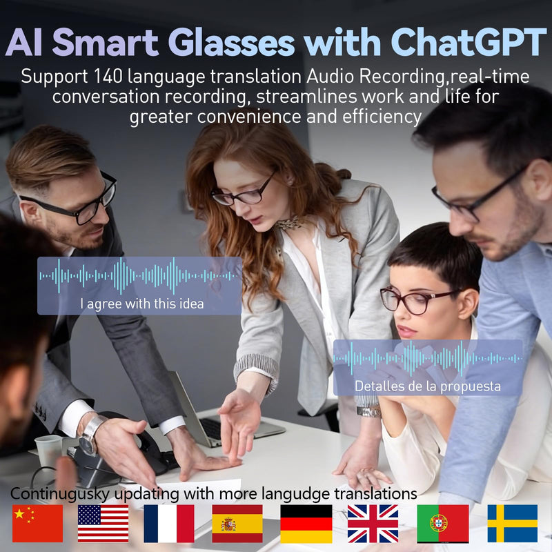 AI Smart Glasses with Camera,800W Camera Glasses for Men and Women,Recording Glasses with Cameras,Replaceable Lenses/Real-Time Translation/Voice Control,Music Playback for Travel/Outdoor/Business Photochromic Lens