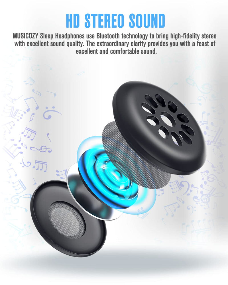 MUSICOZY Sleep Headphones Bluetooth Headband Sleeping Eye Mask & Bluetooth Module Kit with Speakers and Charging Cable