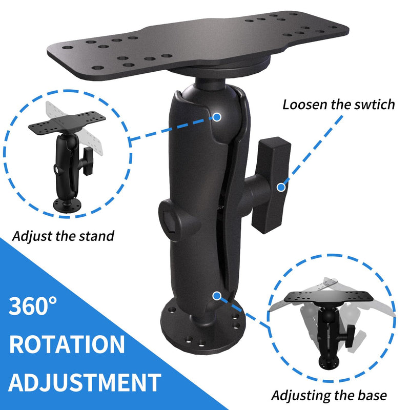 S109 Aluminum Alloy Fish Finder Mount with C Size 1.5" Ball, 7.78" Dual Purpose Mount with Rectangle Plate & Round Plate, 360° Rotation Marine Electronic Mount Compatible with Garmin, Lowrance