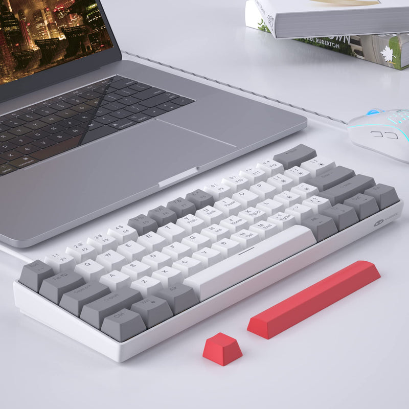 60% Mechanical Gaming Keyboard, Grey&White Gaming Keyboard with Hot Swappable Linear Red Switches, Wired Detachable Type-C Cable Mini Keyboard with Powder Blue Backlight for Windows/Mac/PC/Laptop grey&white with hot swappable red switch