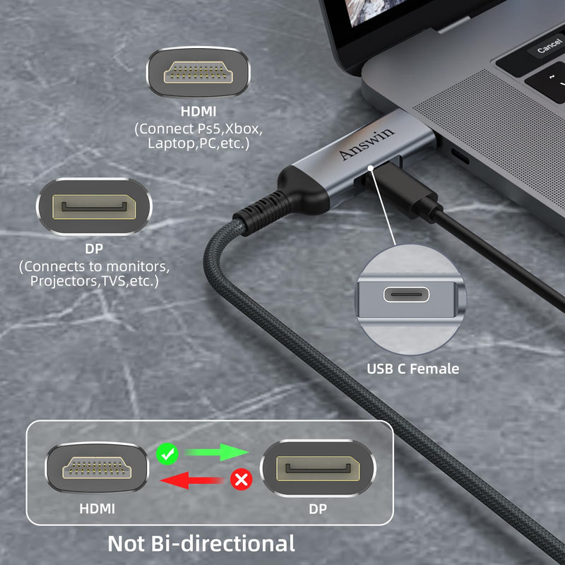 HDMI to DisplayPort Adapter Uni-Directional 4K@60Hz 2K@144Hz 1080P | HDMI Source to DisplayPort Monitor Compatible with PC Graphics Card Laptop Xbox One/360/NS/PS5/Mac Mini Support