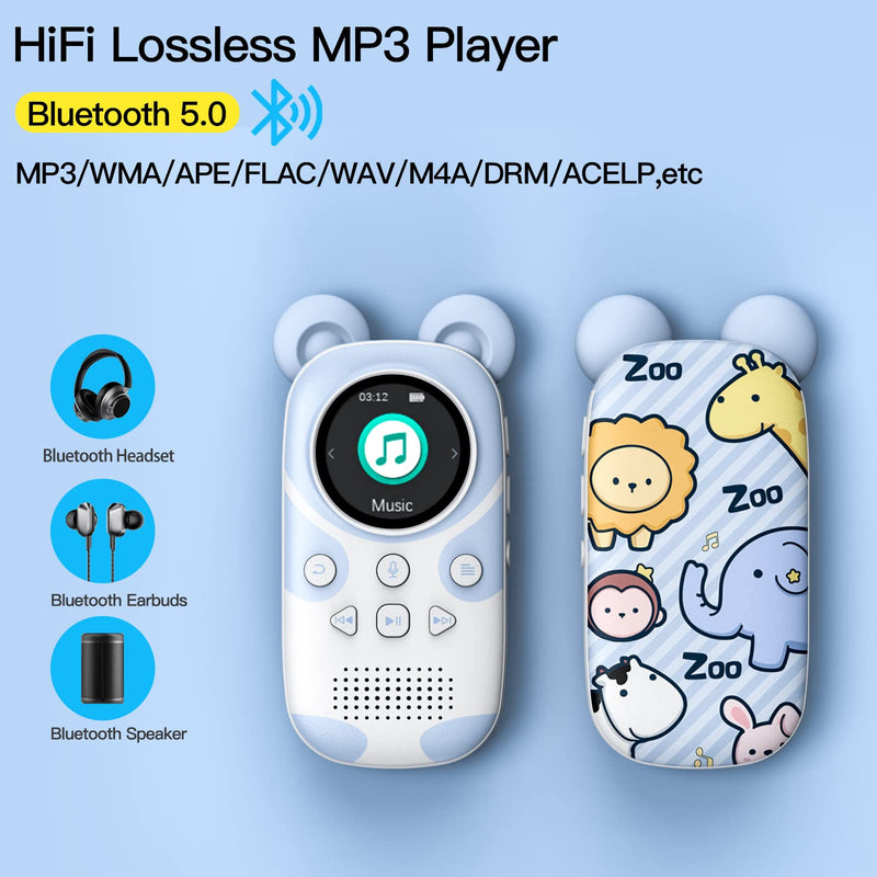 RUIZU 64GB Bluetooth MP3 Player for Kids, Cartoon Zoo Portable Music Player, Child MP3 Player with Bluetooth, Speaker, FM Radio, Voice Recording, Stopwatch, Pedometer, Expandable 128GB Micro SD Card