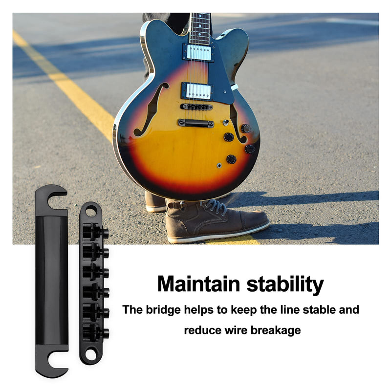 SAPHUE A Set of String Saddle Tune-O-Matic Bridge and Tailpiece with Studs for GB LP Style Electric Guitar (Black) Black