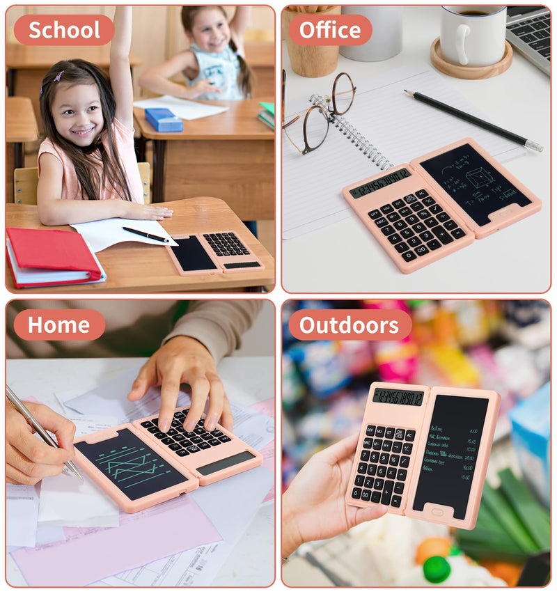 Desk Calculator, Portable Calculator with Notepad, Basic Calculator with Writing Tablet, 12 Digit Large Display Calculators with Stylus, Multi-Function Calculator for Office, School & Home(Pink) Pink