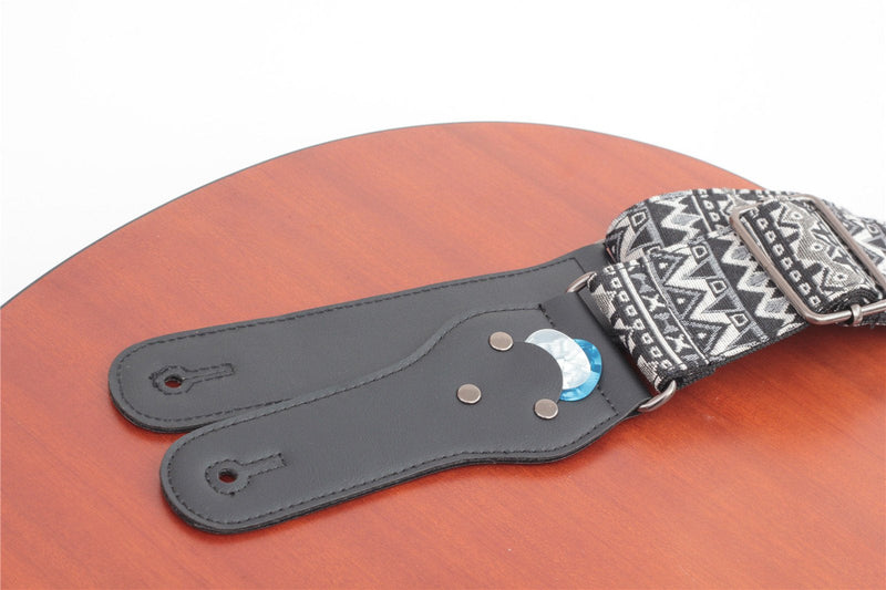 Guitar Strap,Vintage Woven Cotton Guitar Straps With Genuine Leather Ends for Bass,Electric & Acoustic Guitars Includes Strap Button,Strap Locks And Guitar Picks