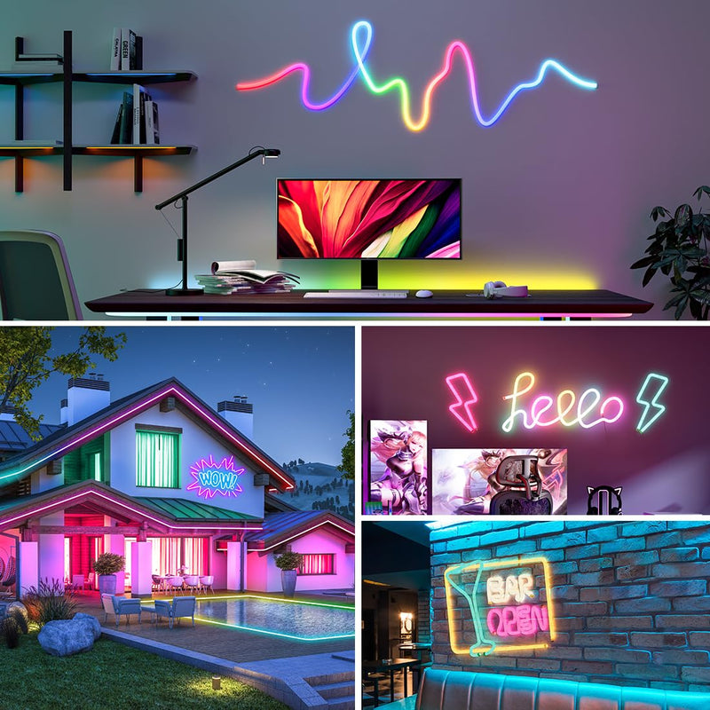 BTF-LIGHTING 9.8FT WS2811 WS2812B IC RGB DC5V 360 Degree Round Reticulate Pattern Chasing Color Neon LED Strip Flexible Nylon Silicone IP67 Waterproof Dream Color Rope Light(No Adapter or Controller) 9.8FT-Only Neon Light