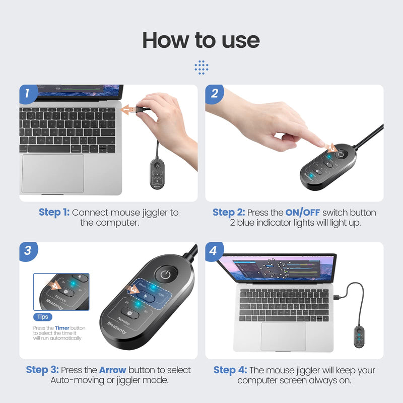 Meatanty 3 in 1 Mouse Jiggler USB Mouse Mover with Timer, Separate Mode Selection and ON/Off Button, Mouse Shaker with Portable Box, Support Multi-Track, Driver-Free and Plug＆Play Keeps PC Active
