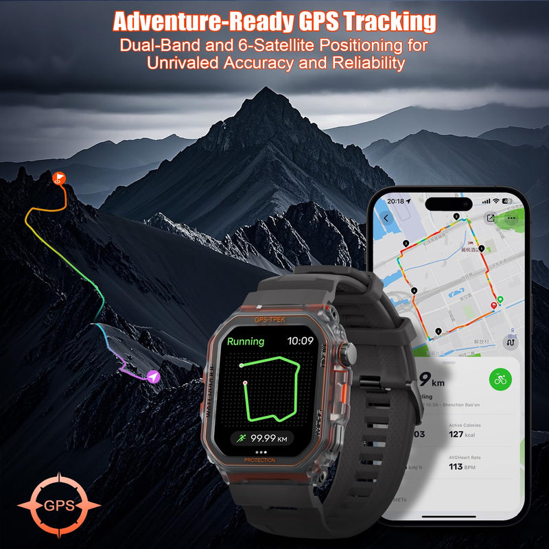 SGJIK Military Smart Watches Built-in GPS, 100+ Sport Modes for Men with, Smartwatch for Android Phones and iPhone, 1.75" HD Screen Bluetooth Call 24/7 Heart Rate/Sleep/Stress Black