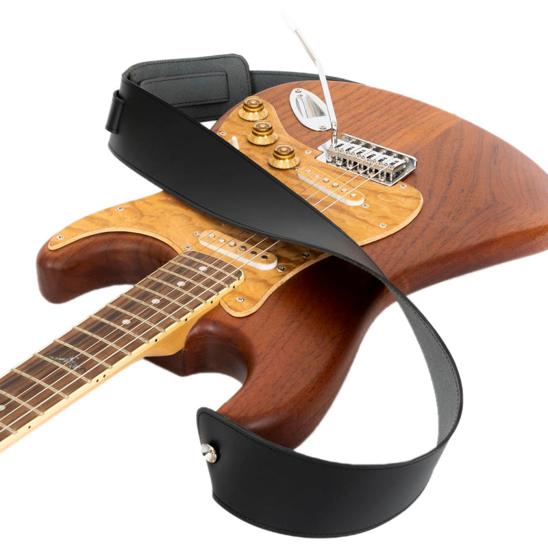 GUITAR STRAP Classsic Natural leather Adjustable length for Acoustic, Electric, Bass Guitars. Gift for Guitar Player. Release shoulder and neck tension (Black) Black