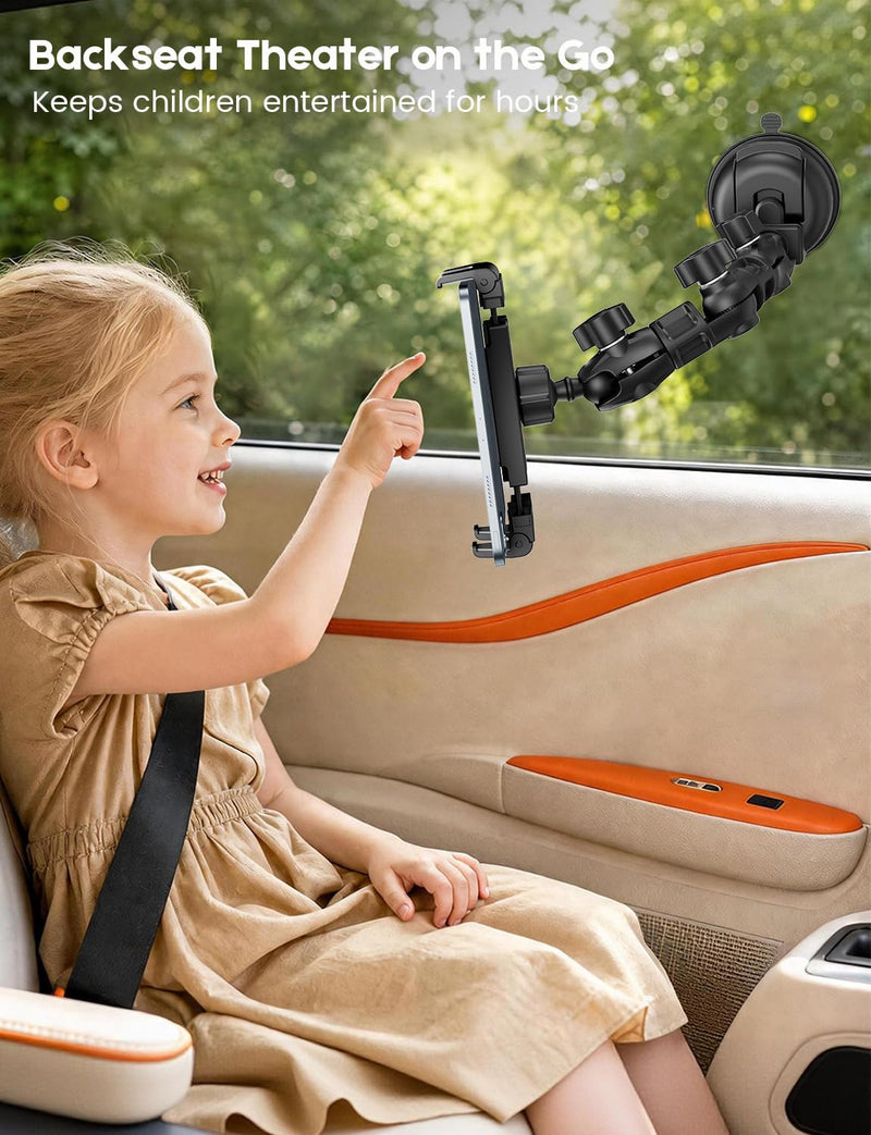 OHLPRO Heavy Duty Tablet Holder for Truck Dashboard & Windshield, 90mm Large Suction Cup Mount, 360° Rotating Long Arm iPad Holder for Aircraft Cockpit, Semi, RV & Boat, Fits 4.7–13" Devices