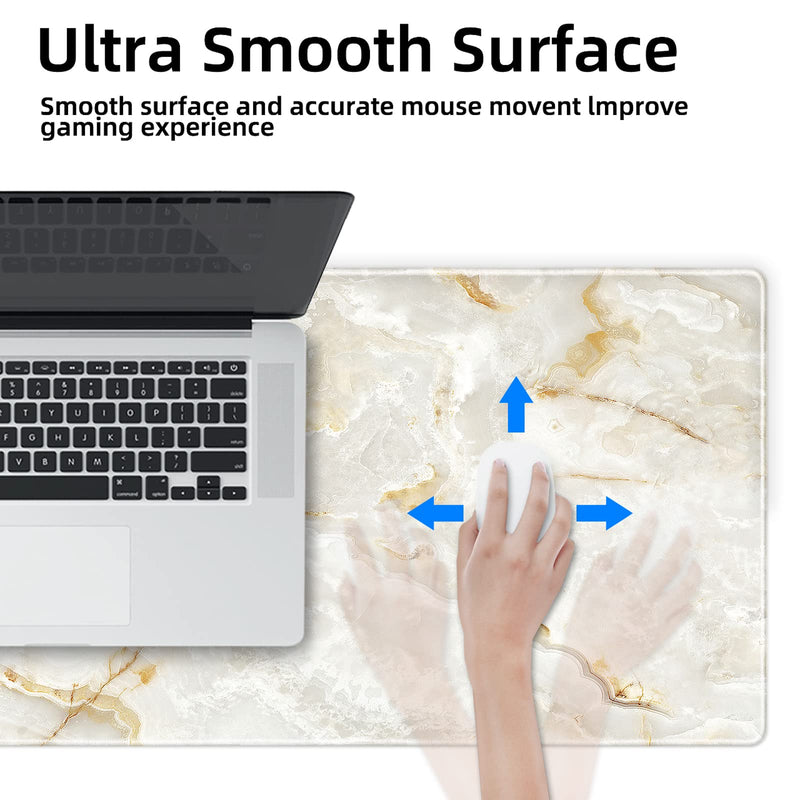 Galdas Large Mouse Pad Marble Pattern XXL XL Large Mouse Pad Mat Long Extended Mousepad Desk Pad Non-Slip Rubber Mice Pads Stitched Edges Thin Pad (31.5x11.8x0.12“)