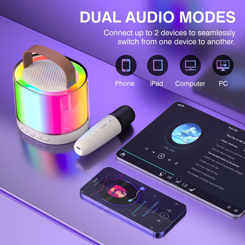 [AUSTRALIA] - Mini Karaoke Machine for Kids Portable Bluetooth 5.3 Speaker Led Lights with 2 Wireless Microphones Karaoke Gifts for Girls Boys Audlt Birthday Christmas Indoor Outdoor Home Party 