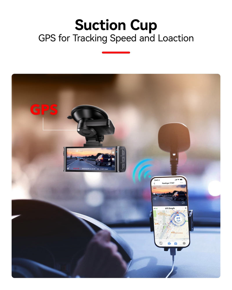 [AUSTRALIA] - REDTIGER Suction Mount for F7N Series Dash Cam,Built-in GPS Module,Easy Install,180° Rotatable,Includes Adhesive Pads and Electrostatic Stickers 