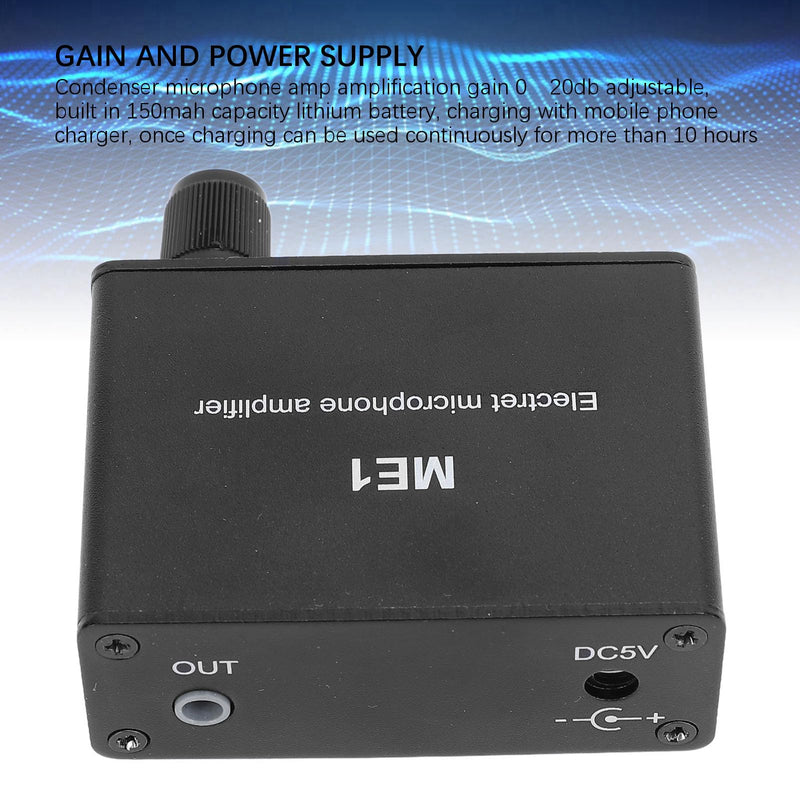 Adjustable Gain Electret Microphone Amp, 3.5mm Input Sound Preamplifier ME1, Built in Bias, Output 3.5mm Interface, 0-20db Gain, DC5-12V Power Supply