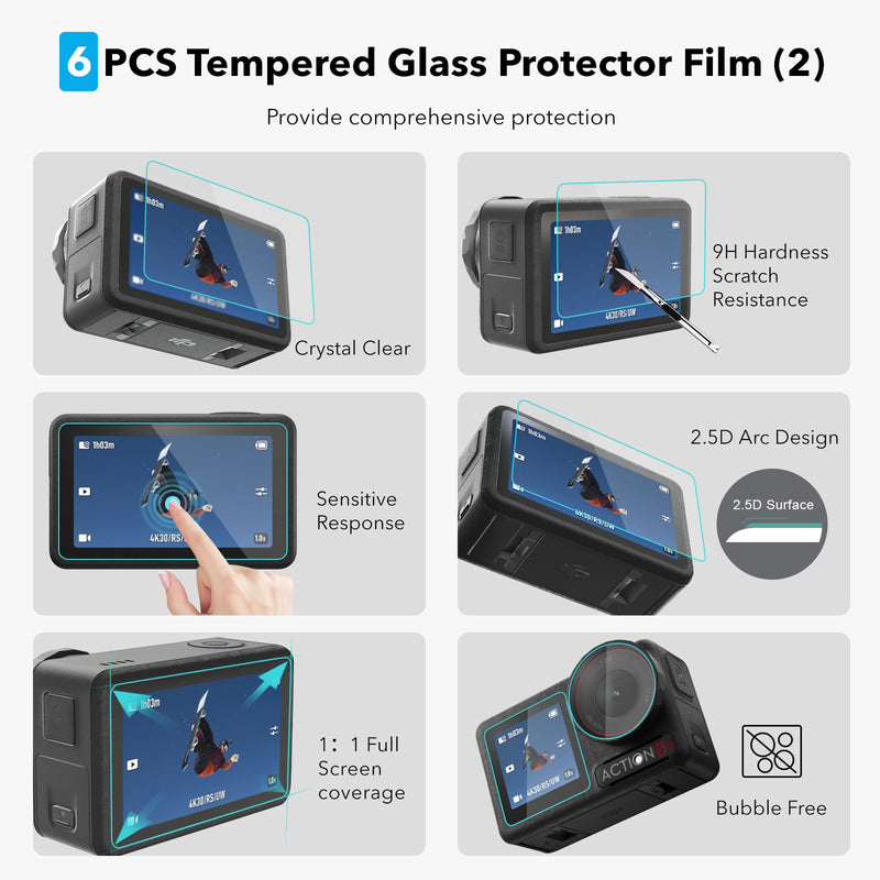 [AUSTRALIA] - OSMO Action 5 Pro Accessories, PU Portable Mini Carrying Bag Case, Lens Screen Protectors (6 Pack) Comatible with DJI Osmo Action 5 Pro, Rubber Lens Cap Cover for DJI Action Camera Accessory for DJI Osmo Action 5 Pro 