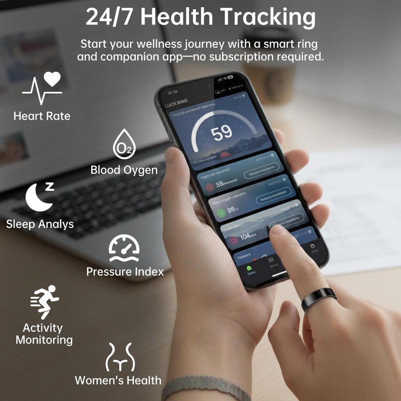 Smart Ring for Women & Men, Fitness Tracker Ring with Heart Rate Monitor, HRV, Sleep Tracking, No Subscription Fee, 10ATM Waterproof Activity Ring for Android & iOS (Silver, 11#)