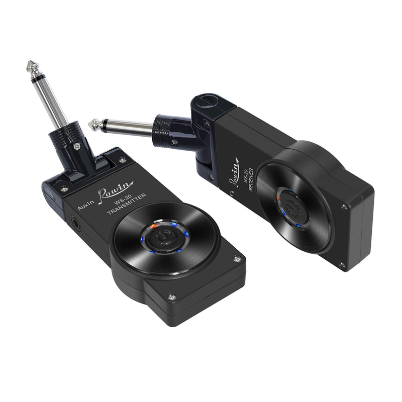 Rowin 2.4G Guitar Wireless System Transmitter Receiver for Electric Guitar Bass Violin with Rechargable Battery, USB Cable (Full Black) Full Black