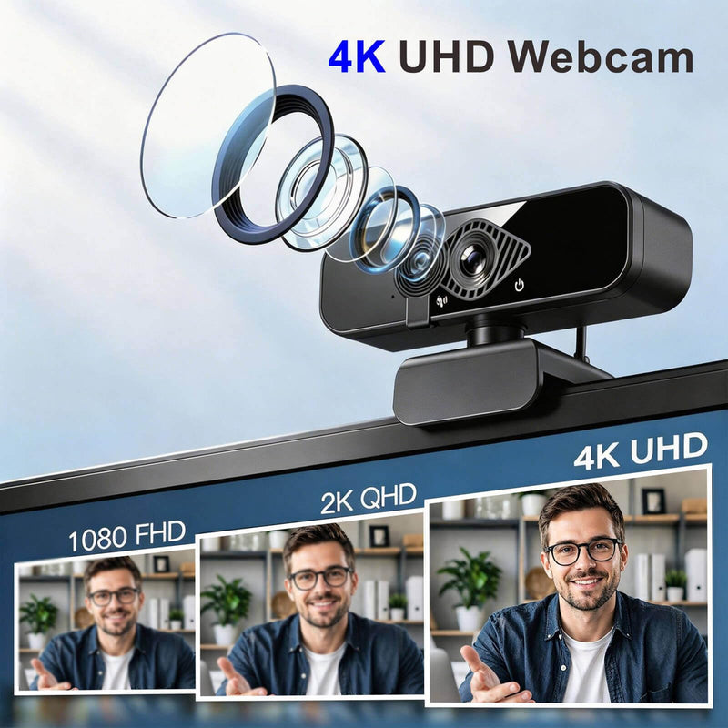 4K Webcam with USB C Adapter Privacy Cover Microphone for PC Mac Laptop | 4K UHD for Zoom/Teams. Privacy shutter, 1-sec close. Noise-canceling mic. USB-C/USB-A plug & play. Works with PC/Mac/ apps.
