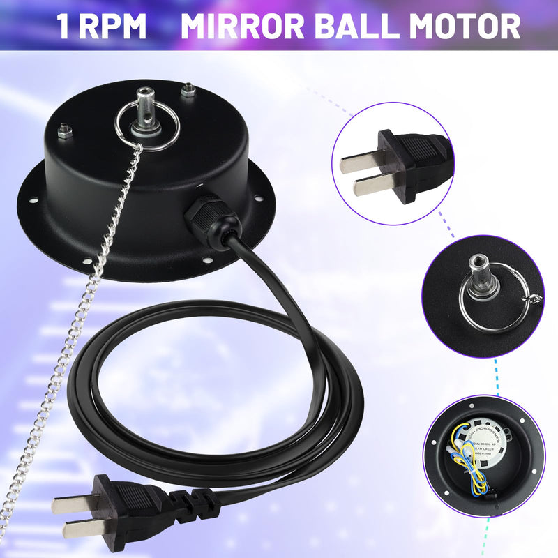 1 RPM Slow Speed Disco Ball Motor Heavy Duty Mirror Ball Electric Motor Rotator Supports 4'' - 12'' Balls for Dj Party Light Home Bands,Christmas Party 1 RPM Motor