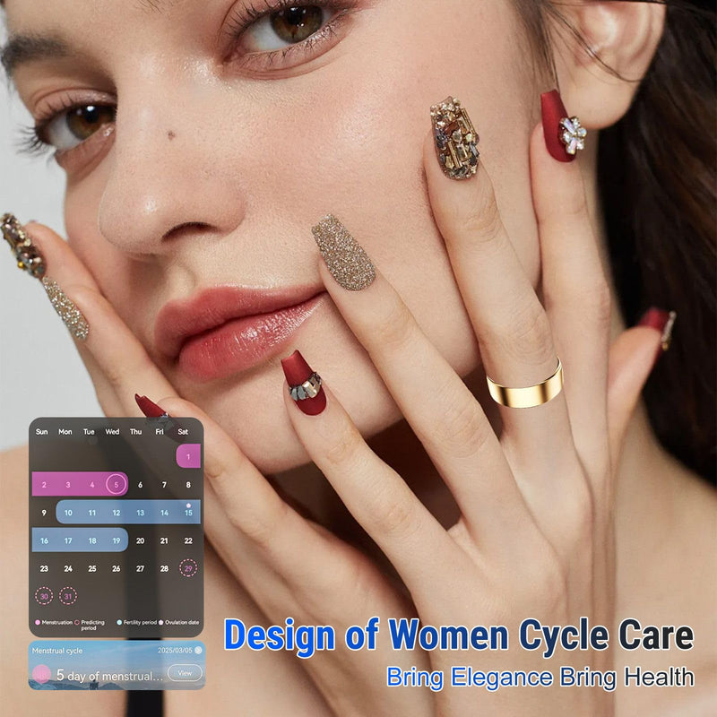 Smart Ring Fitness Tracker for Women & Men, Heart Rate, Blood Oxygen, Blood Pressure, Sleep & Step Monitor, IP68 Waterproof Health Ring, Compatible with iPhone Rose Gold 9#(19.25mm)