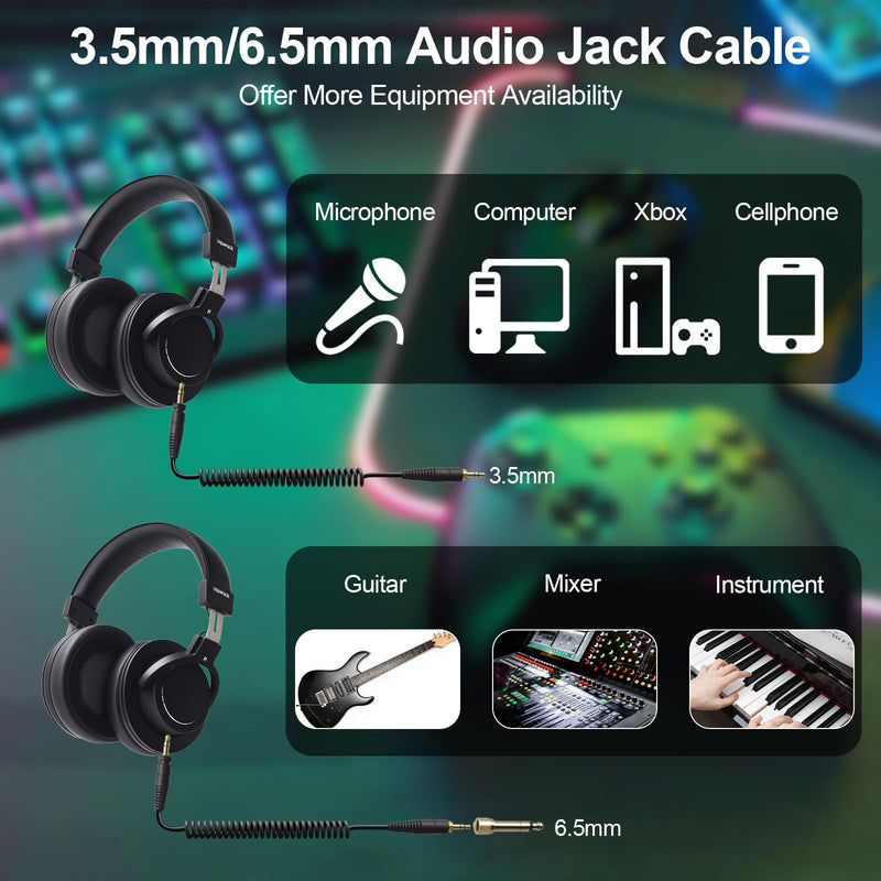 Professional Monitor Headphones Podcast/ Recording/ Live Streaming 3.5/6.5mm Wired Earphones for Audio Interface Over Ear Comfortable Headphones Stereo 50mm Sound Drive, 32Ω lmpedance（D1,Black）