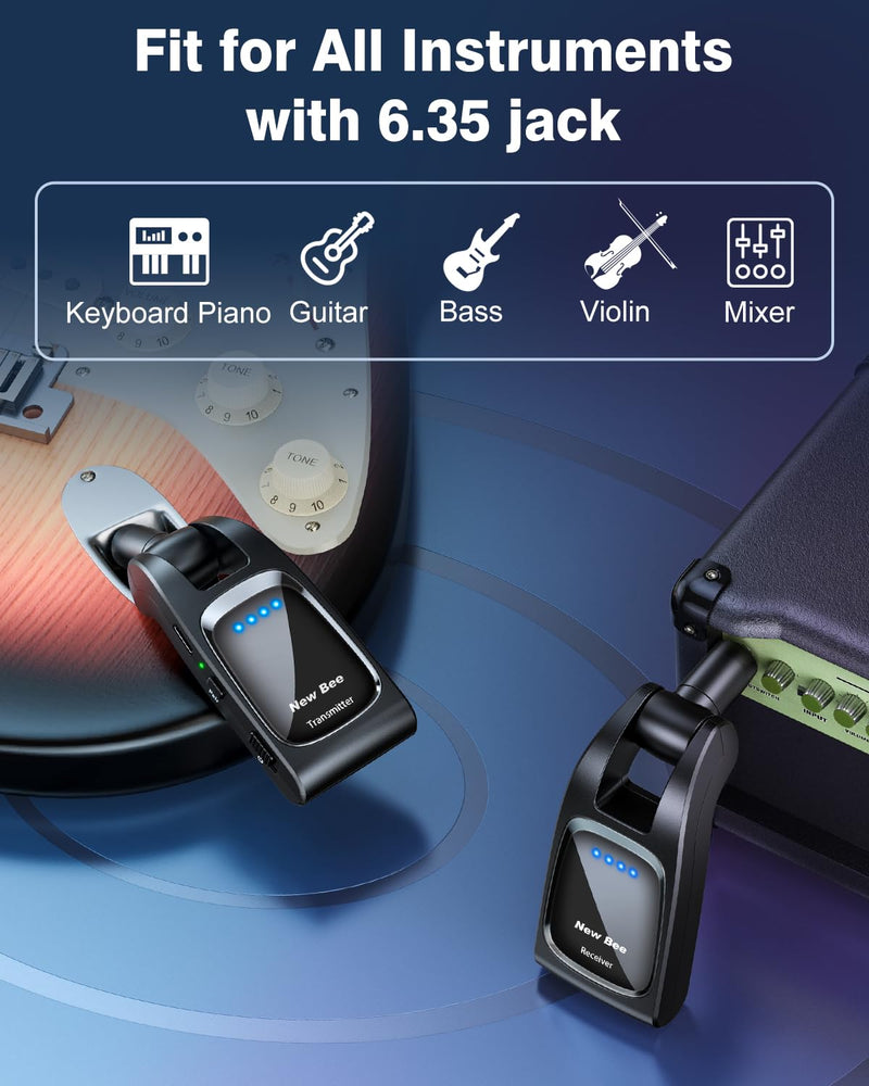 [AUSTRALIA] - Wireless Guitar System 2.4 GHz with 6 Channels Rechargeable Audio Wireless Guitar Transmitter Receiver for Bass Electric Instruments Black 