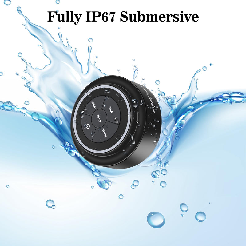 HAISSKY Bluetooth Shower Speakers, Portable Wireless Speaker with Suction Cup, IP67 Waterproof Speaker Pairs Easily to Phones, Tablets, Computer, Gift for Men & Women Black