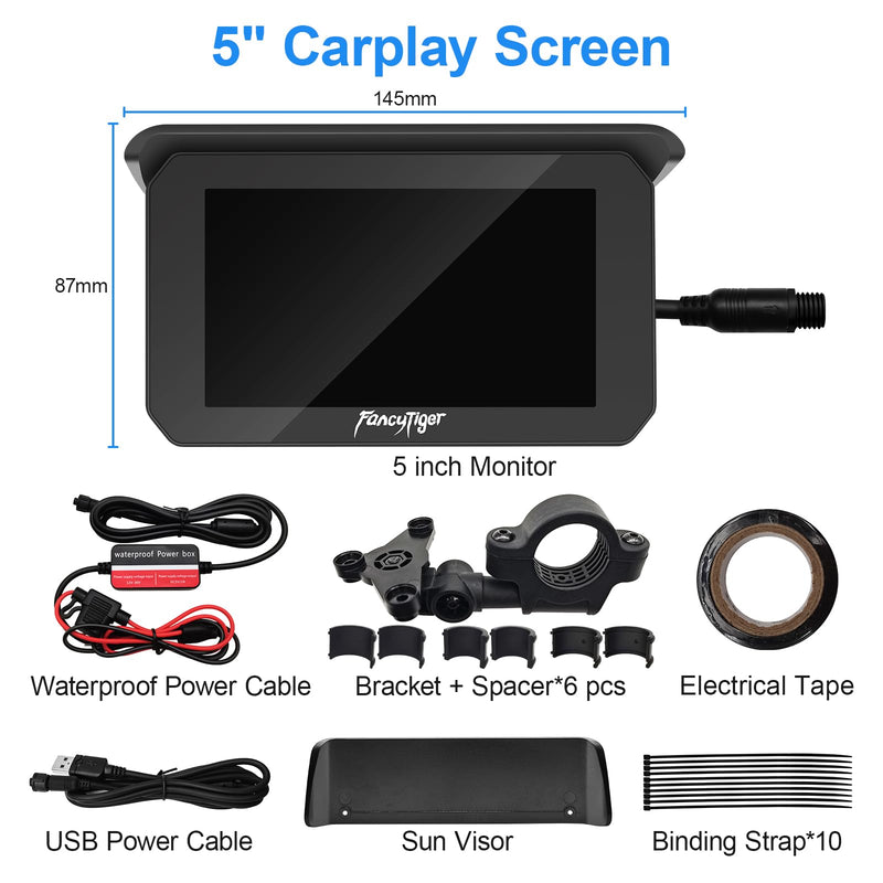 Motorcycle Carplay & Motorcycle Android Auto, 5 Inch IPS Motorbike GPS Touch Screen, Motorbike GPS Navigation System, WiFi, Bluetooth, Waterproof, Support Siri/Google Assistant