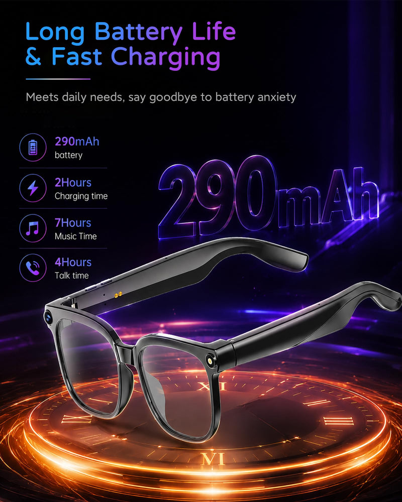 AI Smart Glasses with Camera, 8MP 4K HD Video & Photo Capture, Real-Time Translation, Recording Glasses with AI Assistant, Open-Ear Audio, Object Recognition, for Vlog, Outdoor & Hiking(Clear lens) Clear