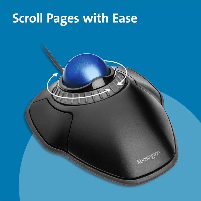 Kensington Orbit Trackball Mouse with Scroll Ring (K72337US), 4 1/2X5 1/2X2" Black-Blue wired usb