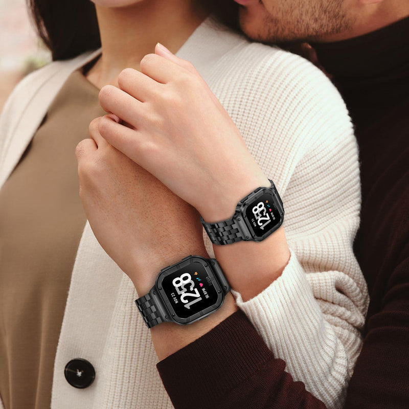 SUPLINK Compatible with Fitbit Versa 4 Band/3/2/Versa Watch Bands Men | Rugged Protective Case Adjustable Strap for Fitbit Sense/Versa Lite/Fitbit Sense 2 Bands, Black
