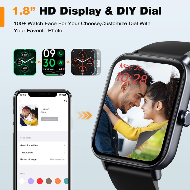 Fitpolo Smart Watch 1.8" Touchscreen Fitness Tracker Watches Blood Oxygen Heart Rate Monitor,Calls,Alexa Built-in, Sleep Calorie Step Counter Waterproof Activity Trackers for Android iPhone