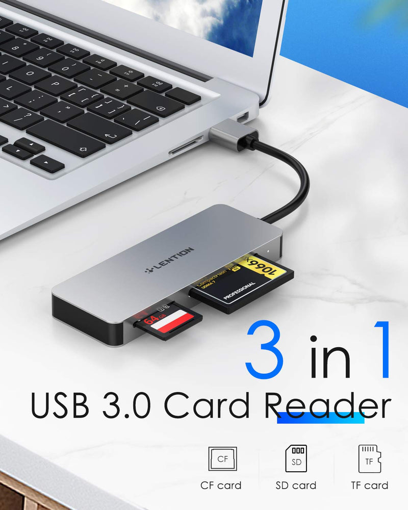 LENTION USB 3.0 to CF/SD/Micro SD Card Reader, SD 3.0 Card Adapter for SD/SDHC/SDXC/MMC/RS-MMC/Micro SD/Micro SDHC/Micro SDXC/CF Type I, Compatible Windows, MacOS, ChromeOS, More (CB-H12, Space Gray)