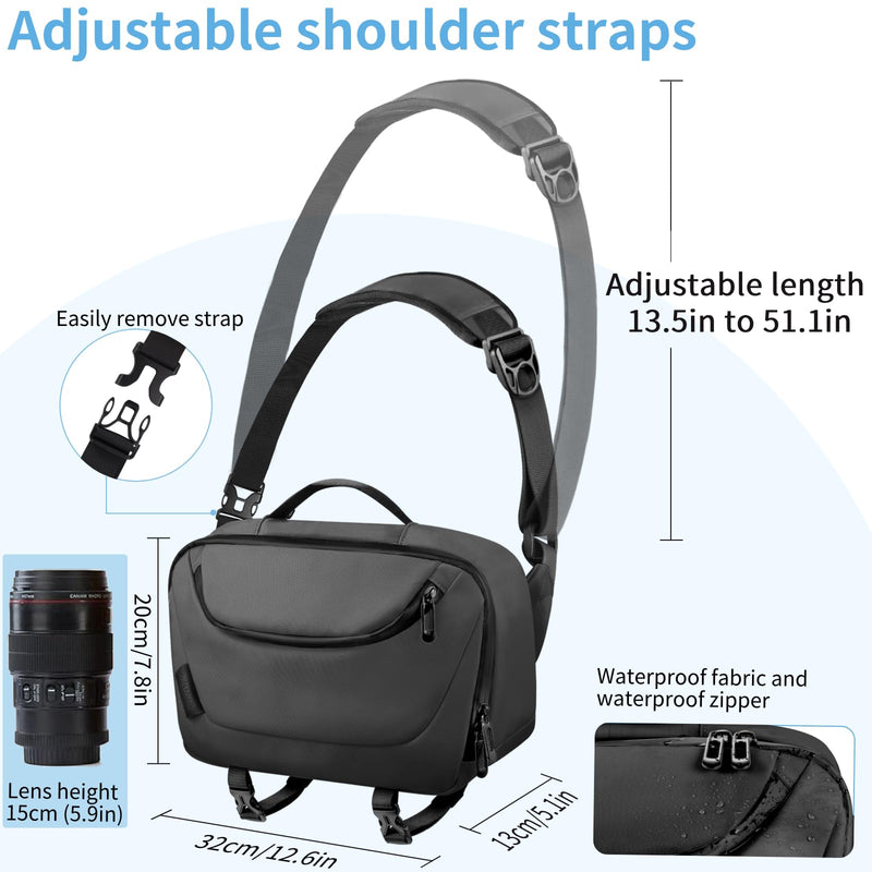 Camera Sling Bag,Waterproof Camera Case with Tripod Holder,DSLR/SLR/Mirrorless Camera Bags Crossbody for photographers-Black Black