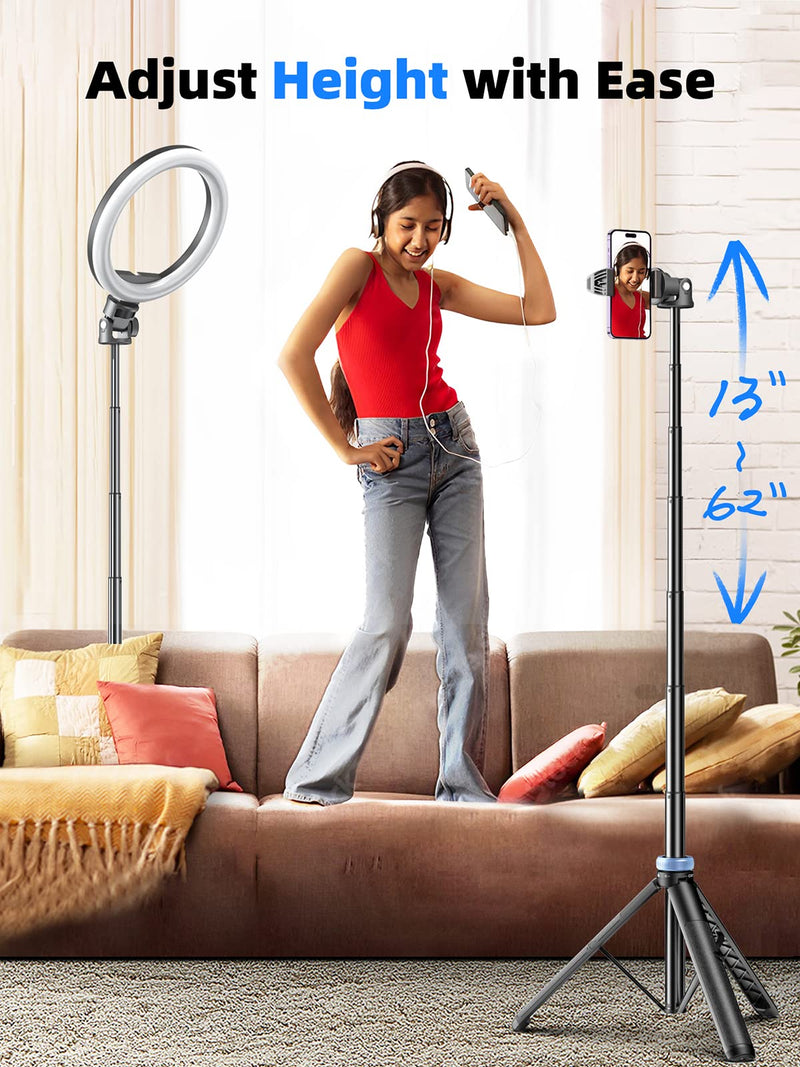 Kaiess 62" iPhone Tripod, Selfie Stick Tripod & Phone Tripod Stand with Remote, Cell Phone Tripod for iPhone, Extendable Travel Tripod Compatible with iPhone 14/13/12 Pro Max/Android/GoPro Black