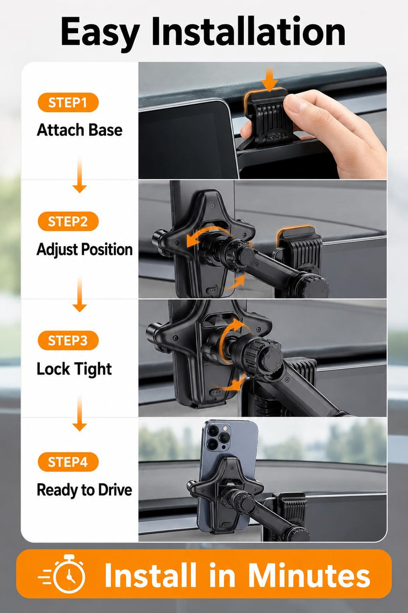TFORESTER Tesla Phone Mount for Model Y/Model 3 / Model S/Model X/Cybertruck, Adjustable Car Phone Holder for Tesla Screen, Stable Cell Phone Mount with Clamp Design,-Gray 7.2 Gray