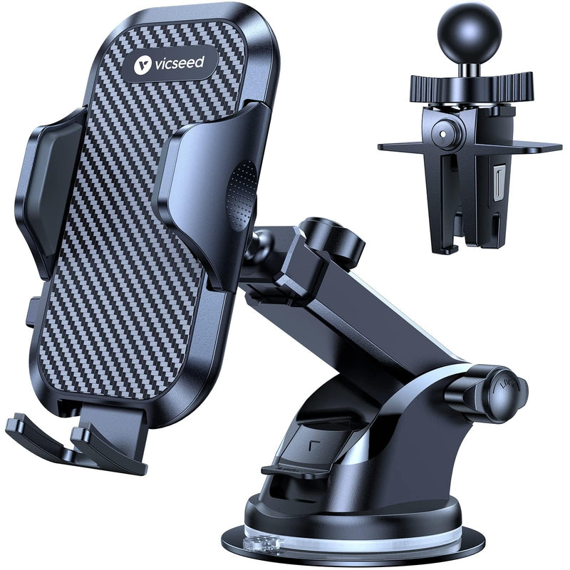 VICSEED Phone Holders for Your Car [Super Suction Power & No-Wobbling] Universal Cell Phone Mount Dashboard Windshield Vent Long Arm Hands Free Cradle Fit for iPhone, Android and All Smartphones Classic Black