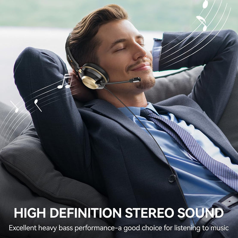 Wantek Headset with Mic, USB Headset with Microphone, Computer Headset with Noise Cancelling Microphone for Laptop PC, Mute in-line Controls 88USBC