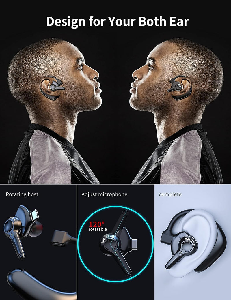 [AUSTRALIA] - emotal Dual-Mic AI Noise Cancelling Bluetooth Headset for Cell Phones, 10 Days Standby 30Hrs HD Talktime Bluetooth Earpiece IPX6 Waterproof Ultralight for Driving/Truckers/Business, Black 