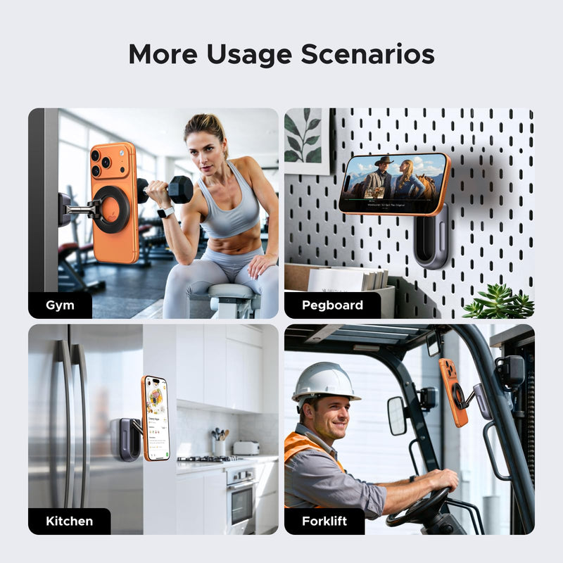 UGREEN Magnetic Phone Holder for Gym, Dual-Sided Magnets Mount | 360°Adjustable Phone Stand, Gym Essentials for Hands-Free Workouts, Compatible with iPhone 17 Pro Max, 16 15 14 13