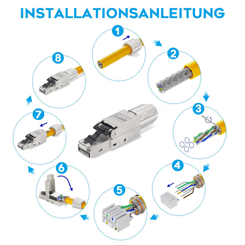 AVNSCNK Cat 7 Plug, RJ45 Connector Cat 7 NS-7 to Insulation Terminal (LSA) Gold-Plated Contacts, Network Plug Toolless, Crimping LAN 10 Gbps Connector for Patch Cable Installation Cable (Pack of 2) 2 pcs.