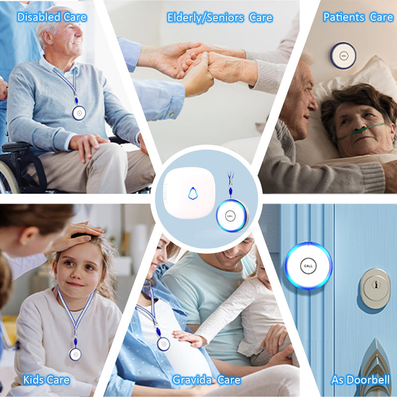 Caregiver Pager Wireless Call Button for Home, Life Alert SOS for Monitoring Elderly Assistance Products Emergency Bell Panic Button Nurse Calling for Seniors Patients Disabled Care,Waterproof 1 Receiver+ 2 Call Button