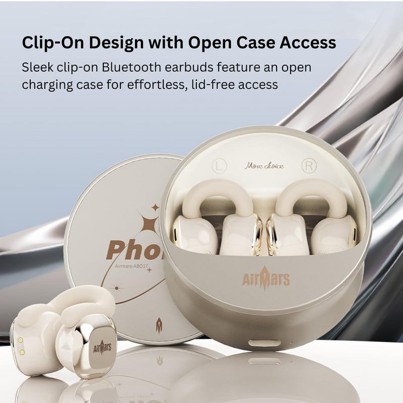 AIRMARS Open Ear Earbuds, Bluetooth 5.4, 25Hr Battery Life, Clip-On Design, 360° Sound, Compatible with iPhone Android (Champagne Gold) Champagne Gold