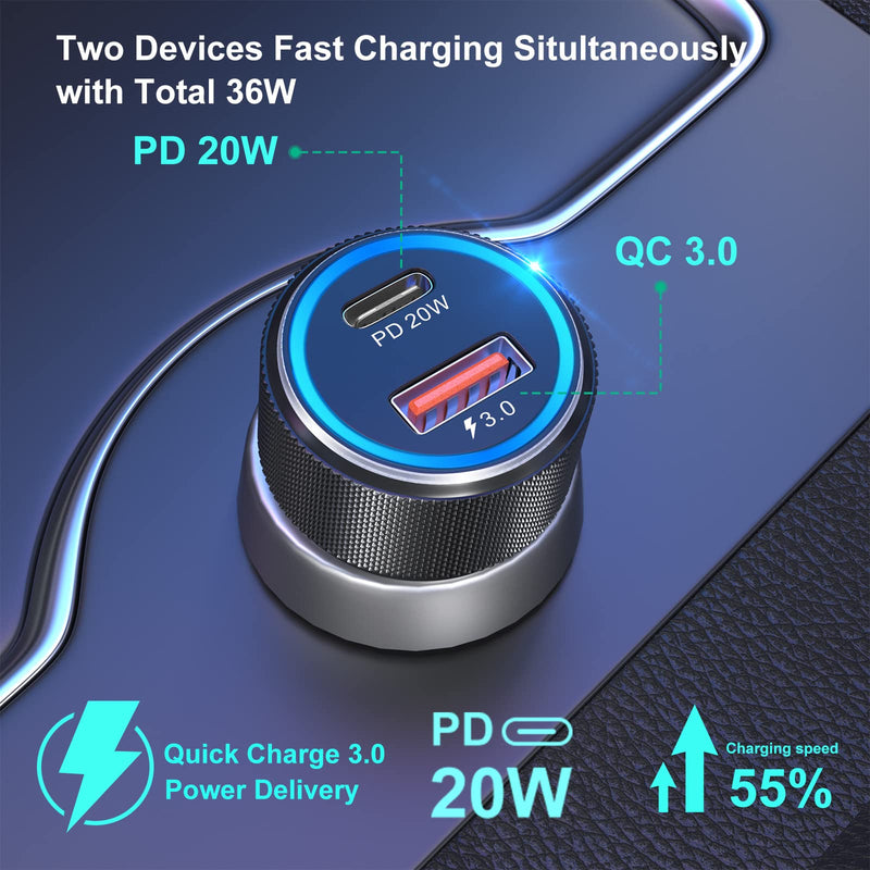 10 Pack USB C Car Charger, Dual 12V USB C & USB Car Charger Apdater Fast Charge PD&QC 3.0 Cigarette Lighter Plug
