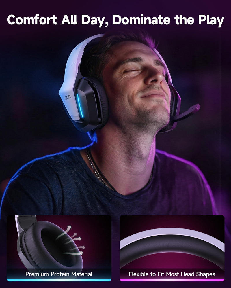 AOC Xbox Gaming Headset with Microphone, Wired Surround Sound Headphones for Xbox Series X|S, PS5, PC, Switch, Noise Canceling Over-Ear Gaming Mic, 50mm Drivers, 3.5mm Jack, White